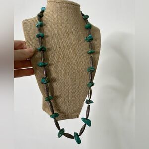 Vintage Old Pawn 40s Turquoise Chunk Sterling Navajo Pearl Necklace